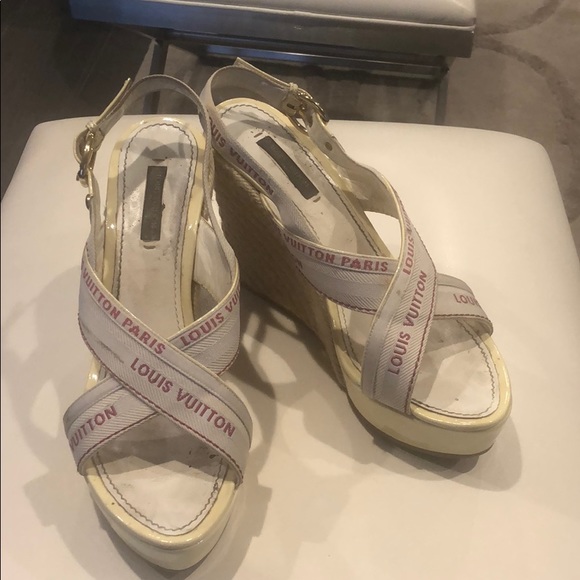 Louis Vuitton Wedge Sandals sz 39 (8.5-9),Authentic - Picture 1 of 16
